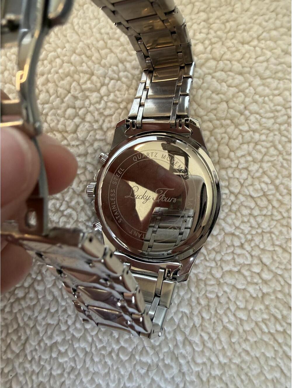 Lucky Fours Stainless Steel Chronograph Watch with Silver Band - Picture 6 of 6